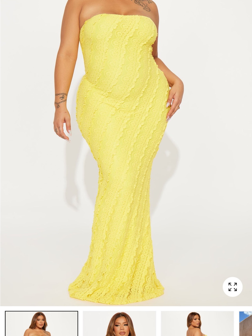 Strapless Yellow Lace Mermaid Gown